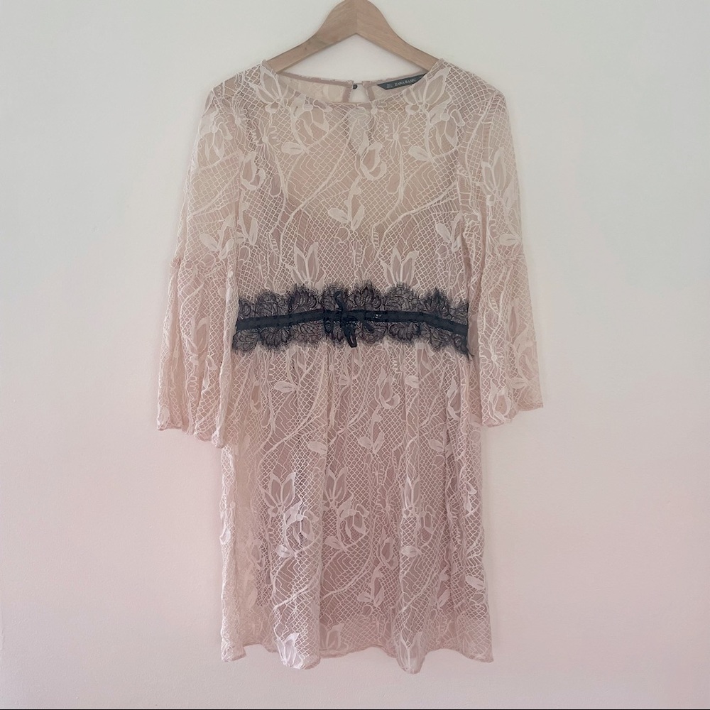 Zara Pink Lace Bell Sleeve Dress